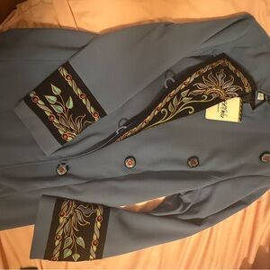 NWT Bob Mackie Blue Jacket with Embroidered Floral Design